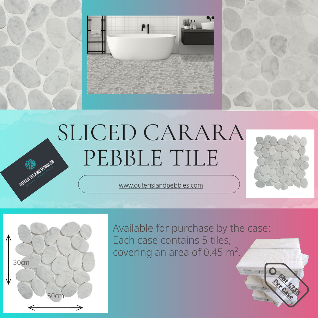 Sliced Carara Pebble - Interlocking Mosaic Tile.