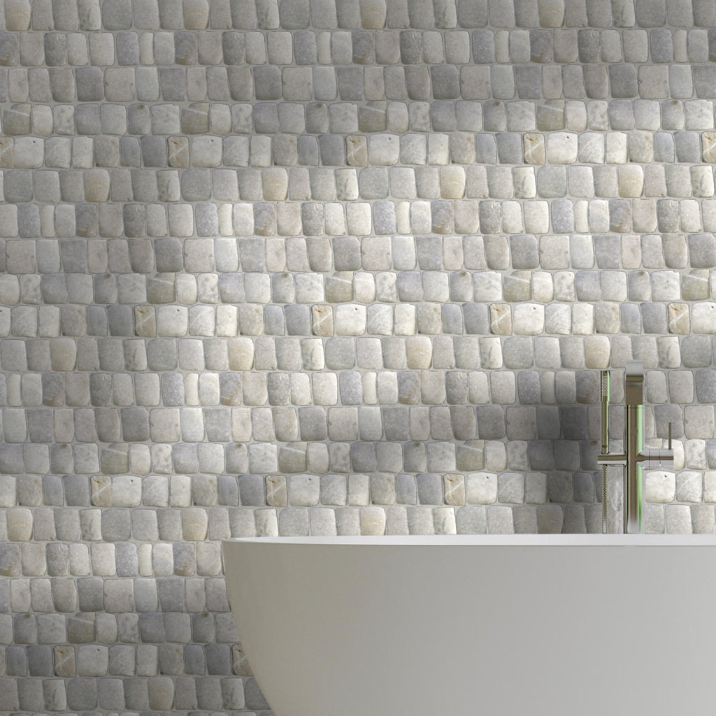 Canine grey interlocking pebble mosaic tile, natural stone bathroom wall tile Thailand