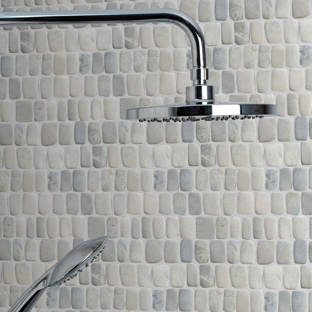 Canine grey interlocking pebble mosaic tile, natural stone bathroom wall tile Phuket Thailand