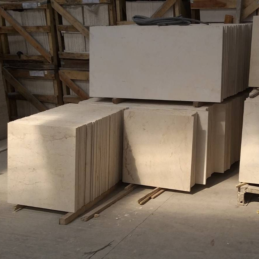 Cream white marble floor tiles plain, natural stone flooring Thailand.