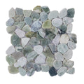 Mosaic pattern of green and white stones on a white background