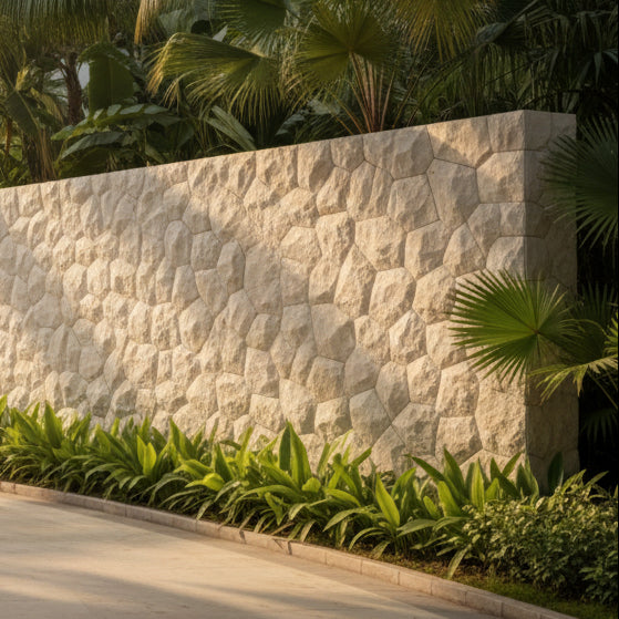 Random Cream White Split Face Tile - Interlocking.