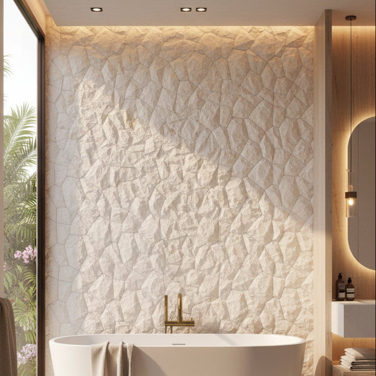 Random Cream White Split Face Tile - Interlocking.