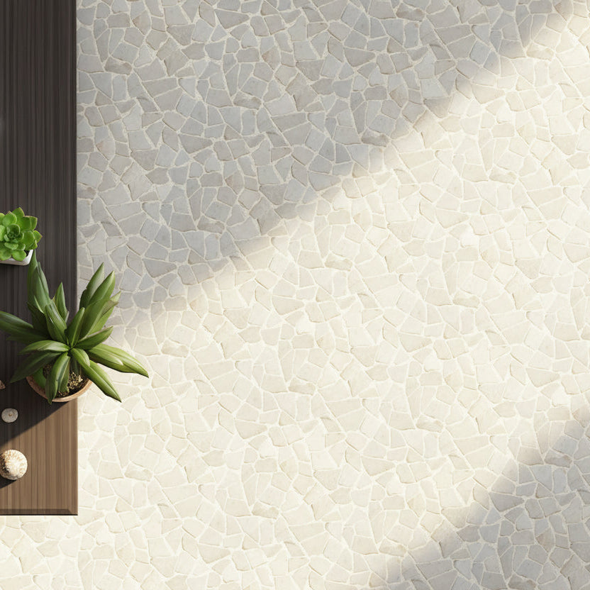 Random White Flat Mosaic Tile - Interlocking