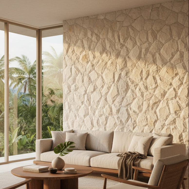 Random Cream White Split Face Tile - Interlocking.