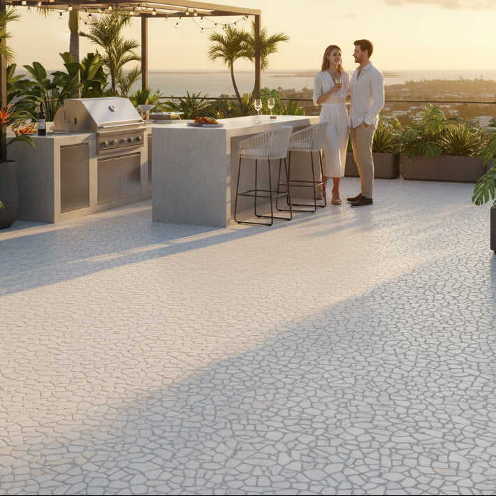Random White Flat Mosaic Tile - Interlocking