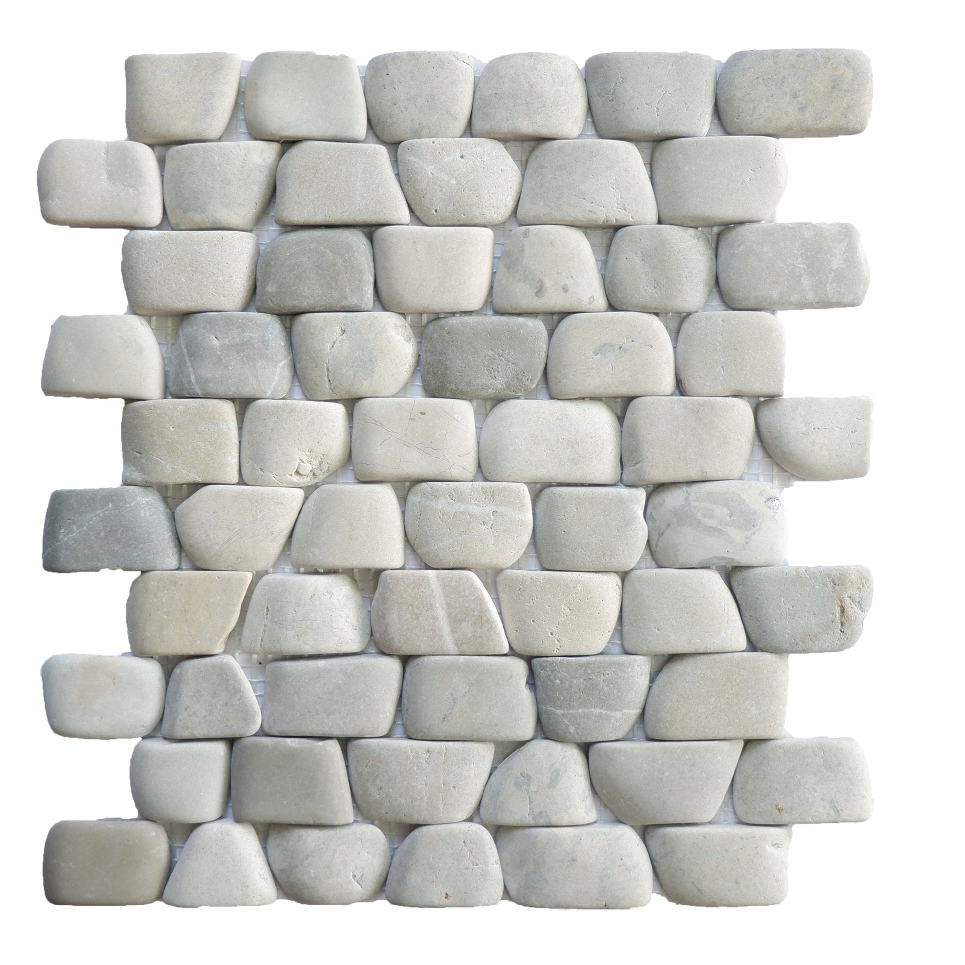 Stacked mosaic pebble tile made of interlocking pebbles