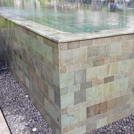 Premium grade Sukabumi green stone swimming pool tiles, tropical villa pool Thailand