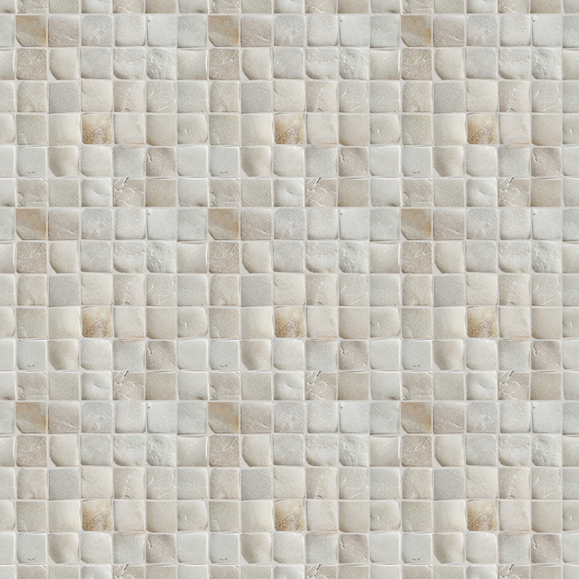 Small square pebble tiles with beige tone.