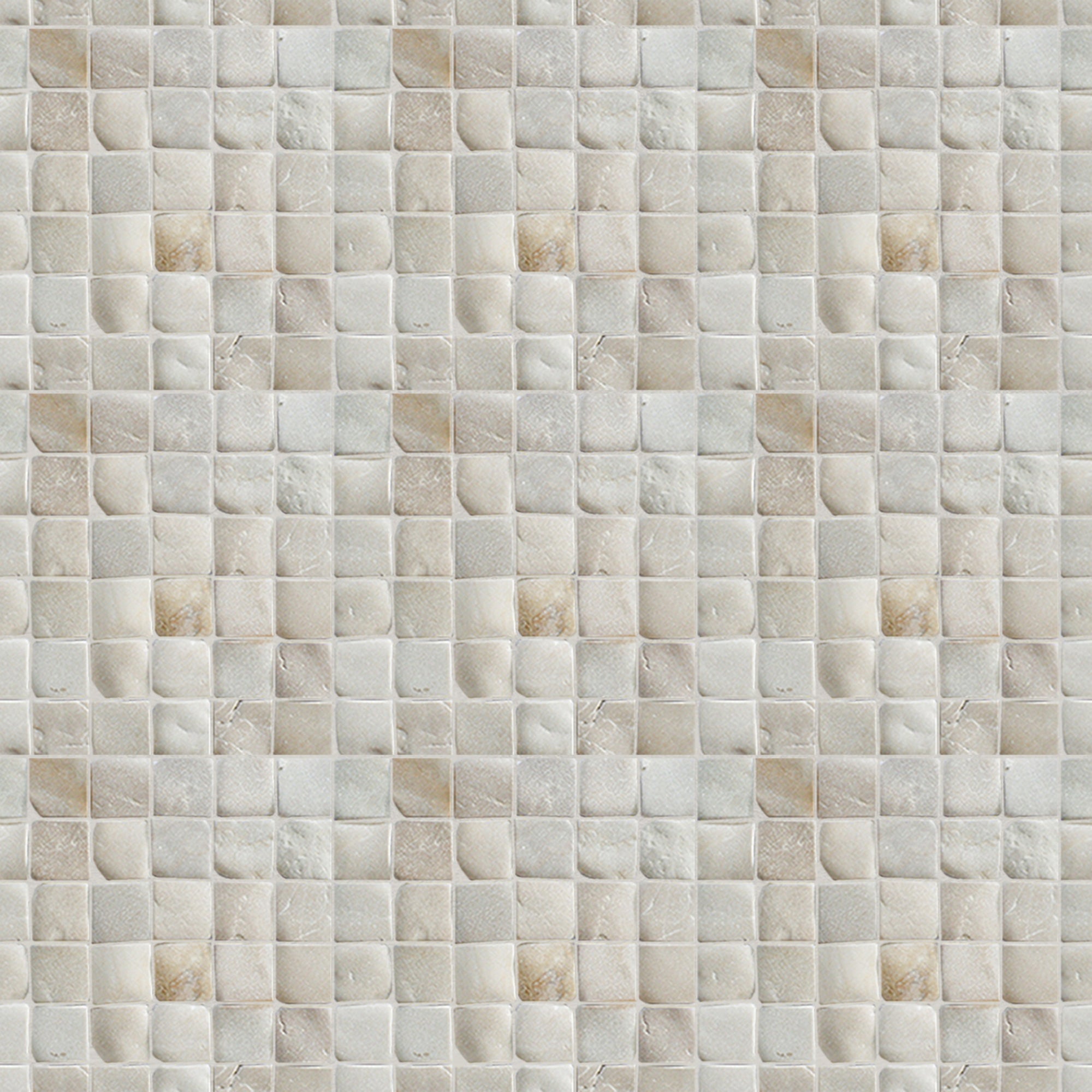 Small square pebble tiles with beige tone.