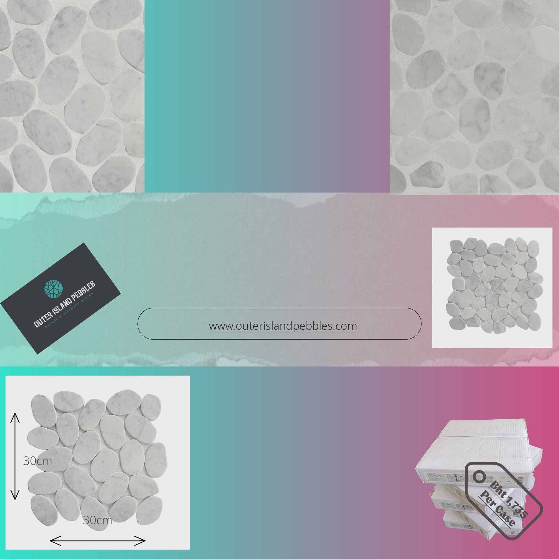 Sliced Carara Pebble - Interlocking Mosaic Tile.